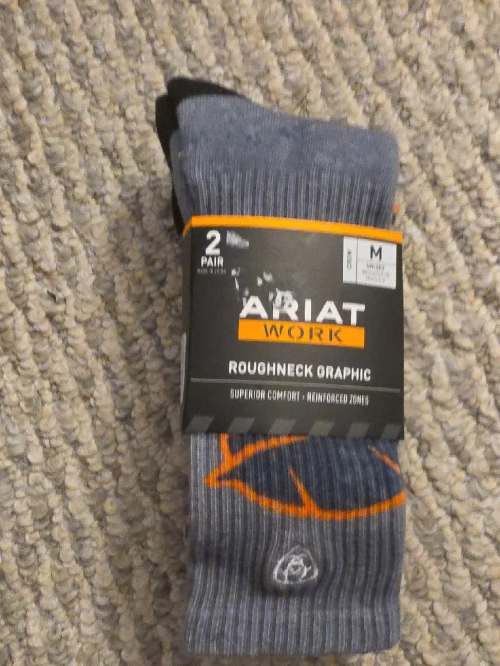 Ariat Gray Crew Socks with Orange Logo - 2 Pack